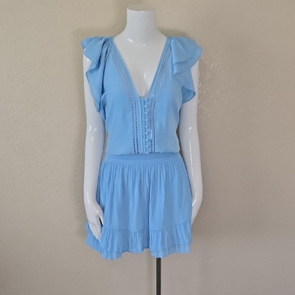 Ramy Brook Light Blue Ruffle Mini Dress - Picture 3 of 5